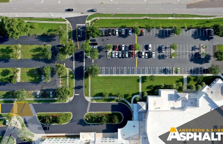 image shot by drone of a large recently sealcoated parking lot in Clearwater, FL