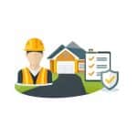 Illustration of hard hat working and home with asphalt driveway