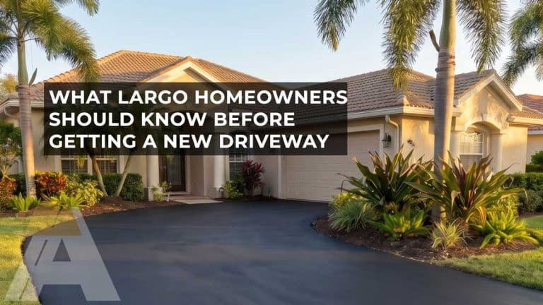 new asphalt driveway with nice middle class spanish style home in largo, florida