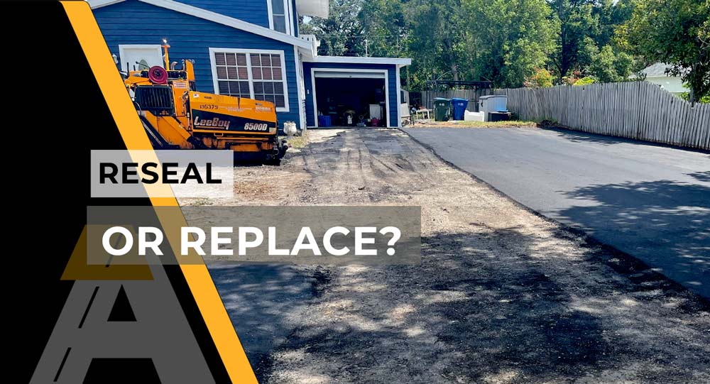 Asphalt driveway during resurfacing