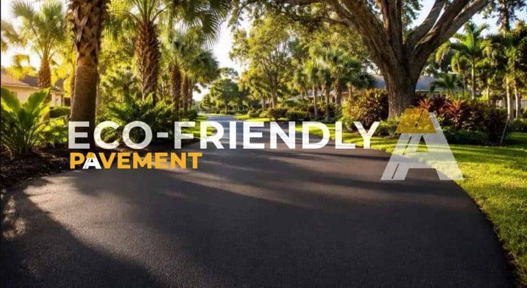 Fresh asphalt driveway paving in Pinellas County, Florida with green landscaping — eco-friendly asphalt installation by Anderson & Sons Asphalt