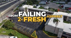 Before and after asphalt resurfacing transformation of Clearwater parking lot