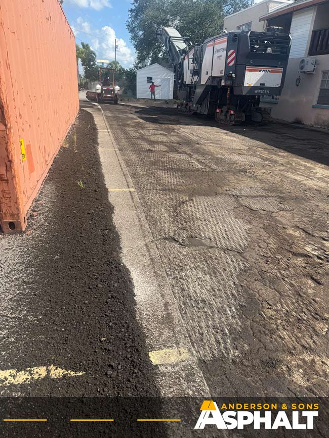 Milled parking lot surface during asphalt resurfacing project in Clearwater FL
