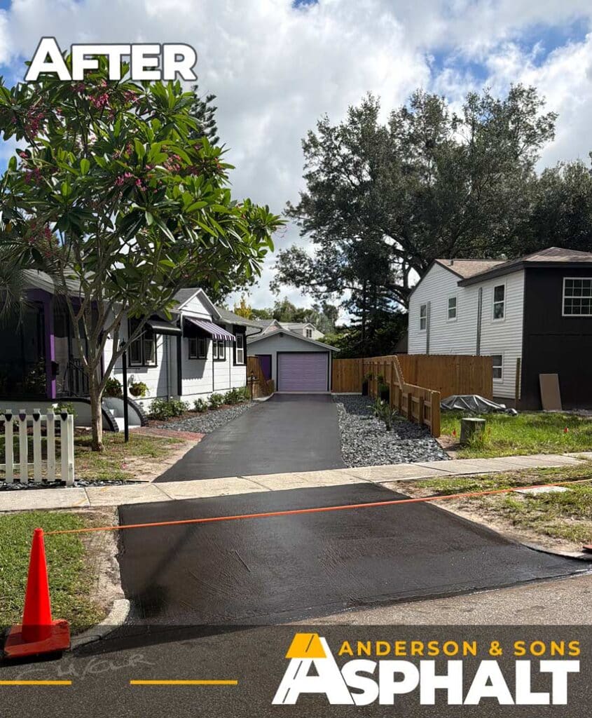 Asphalt driveway after professional sealcoating