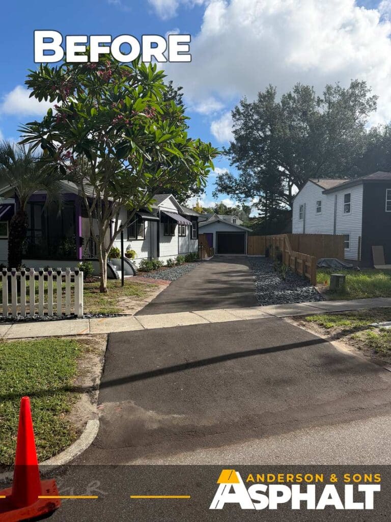 Asphalt driveway before sealcoating