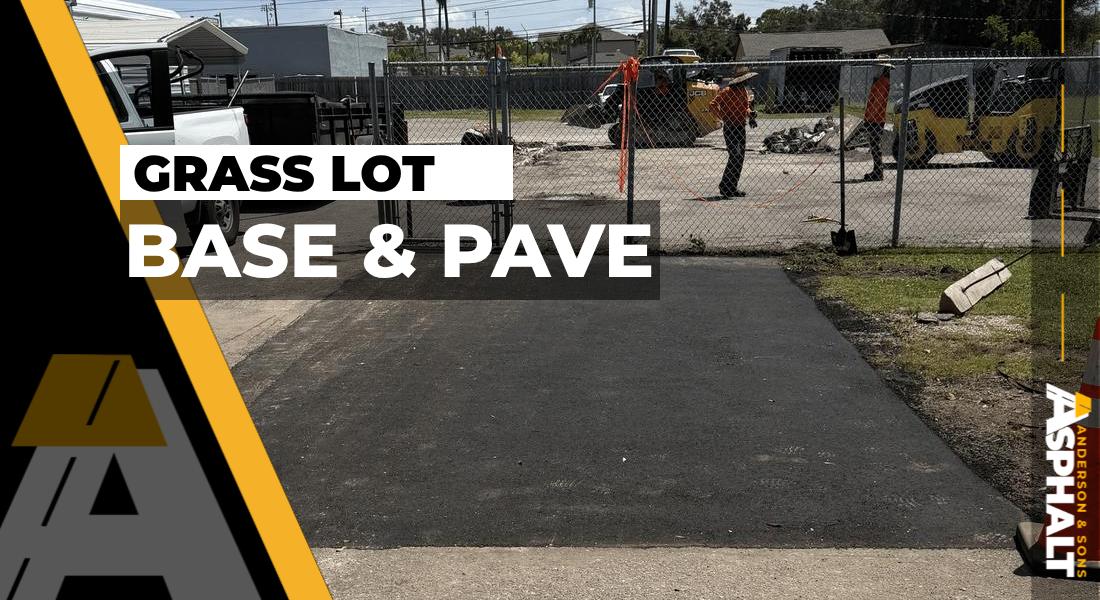 New asphalt patch filling a former grassy gap between two parking areas