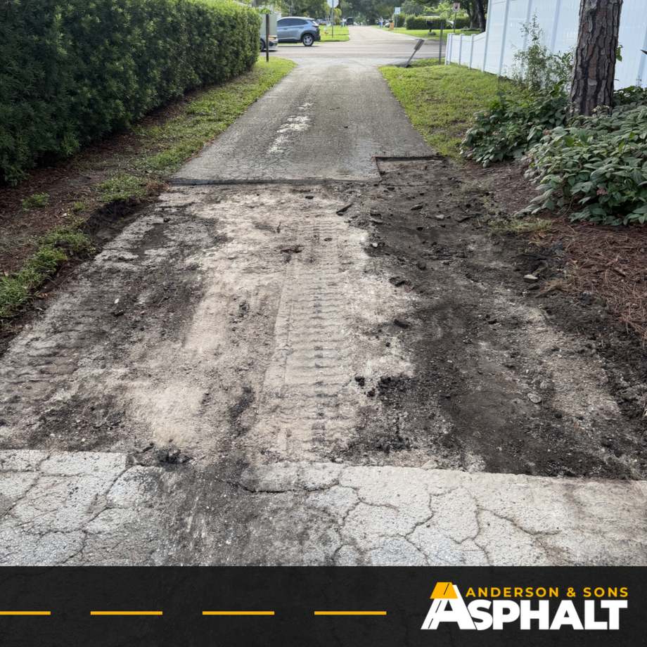 Drive lane with failed asphalt removed down to the base