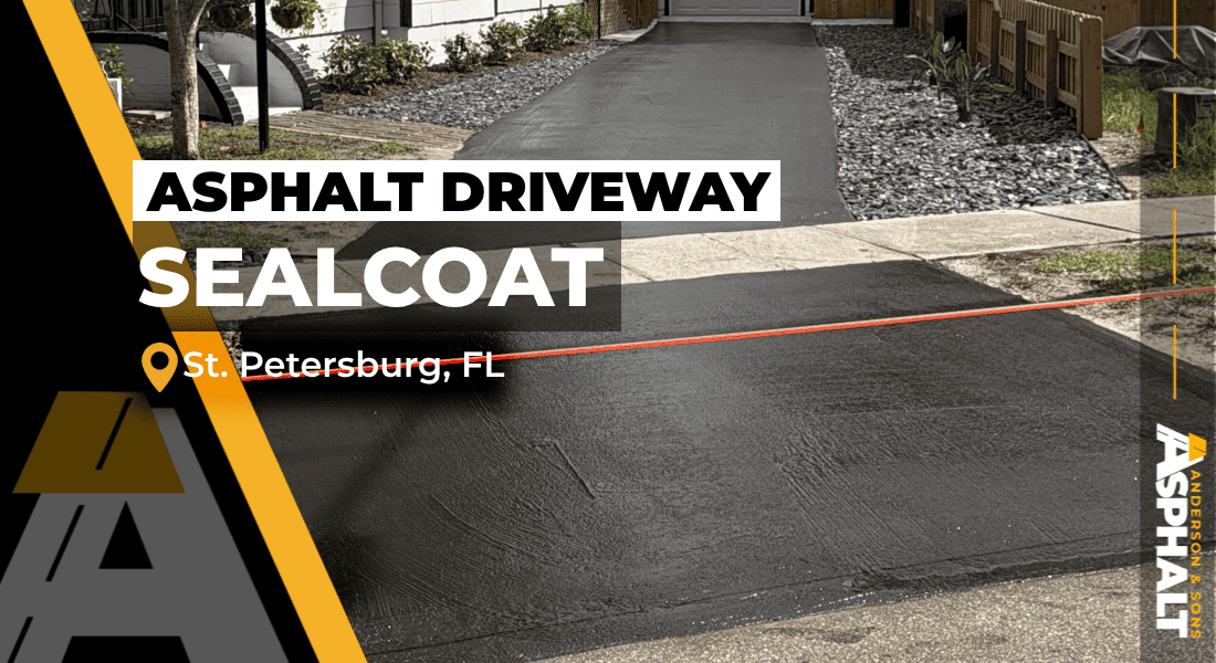 Newly sealcoated asphalt driveway at a home in St. Petersburg, FL